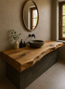 Exklusive Waschtischplatte aus massiver Eiche mit Baumkante – OAK1 SPA4
