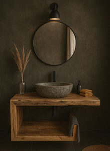 Freischwebender Waschtisch aus Altholz mit Unterbauregal – OAK1 SPA9