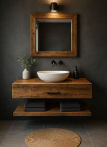 Rustikaler Waschtisch aus Altholz mit Schublade und Ablage – OAK1 SPA13