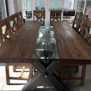 Industriedesign Esstisch Giovanni aus Eiche mit Glas & Stahl | Oak1