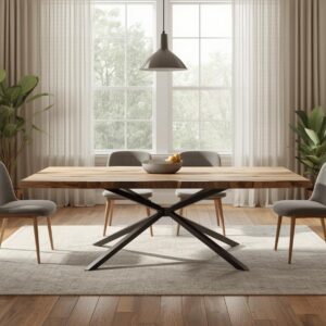 Esstisch Enzo aus Eiche mit Baumkante & Spider-Tischgestell