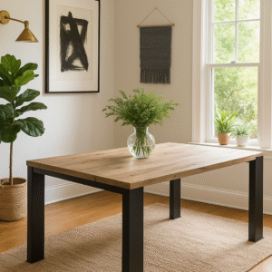 Esstisch Jacopo – Massives Eichenholz trifft auf Stahlwangen im Industrial Design