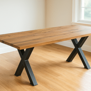 Esstisch Pedro – Massives Eichenholz trifft auf Stahl-Kreuzgestell im Industrial Design