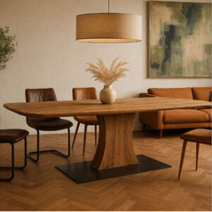 Design Esstisch Leo mit Facettenkante & Mittelfuß | Oak1